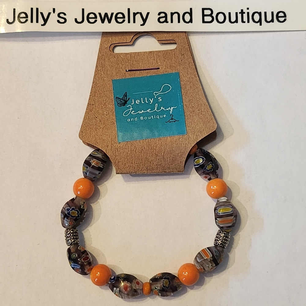 Jelly's Jewelry and Boutique Handcrafted, NWT, Floral, Orange & Purple Bracelet